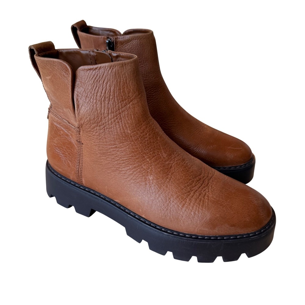 Franco Sarto Billie Brown Leather Lug Sole Ankle Boots Women's Chunky Chelsea - Picture 9 of 15